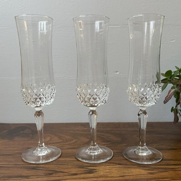 Cristal D'Arques Durand Longchamp Crystal Set of 3 Champagne Flutes Wine Glasses - Picture 1 of 9